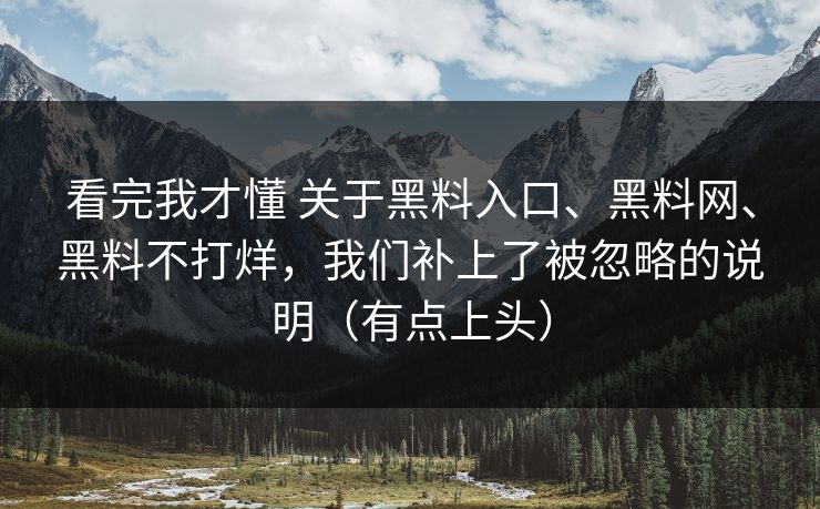 看完我才懂 关于黑料入口、黑料网、黑料不打烊，我们补上了被忽略的说明（有点上头）