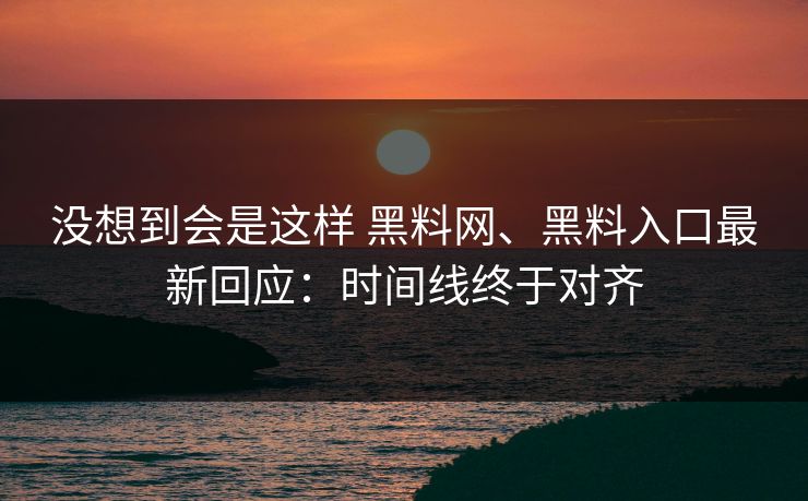 没想到会是这样 黑料网、黑料入口最新回应：时间线终于对齐
